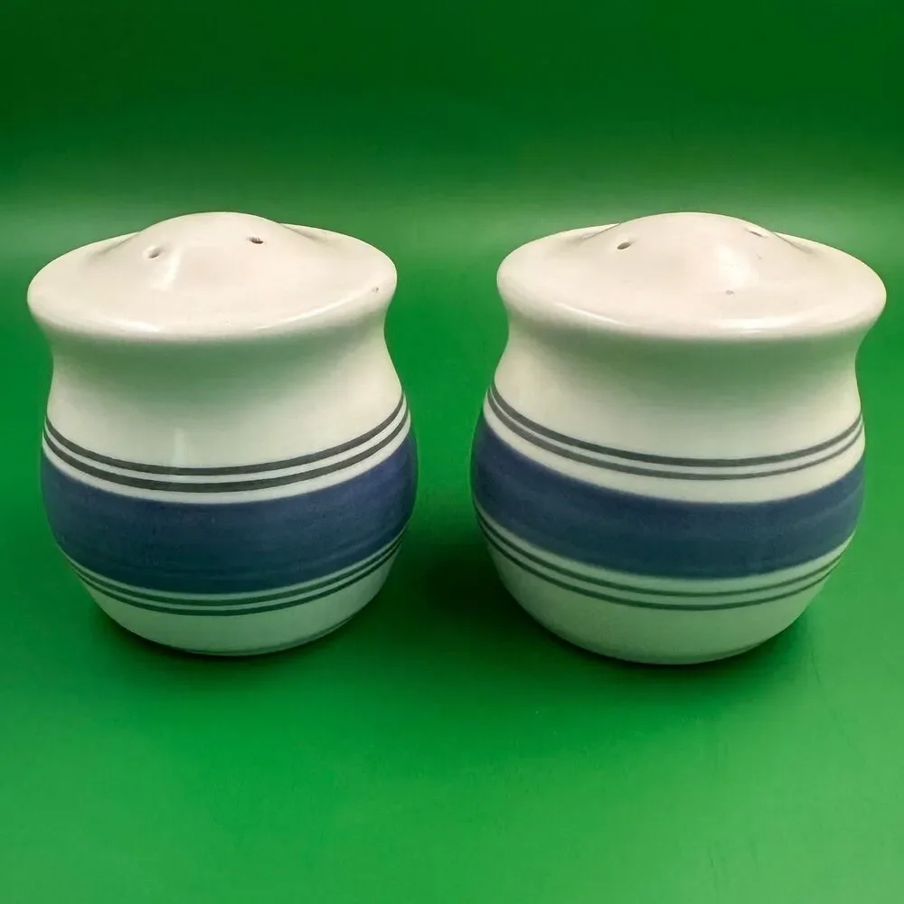 Pfaltzgraff Rio Stoneware Salt & Pepper Shakers Purple Lavender Bands